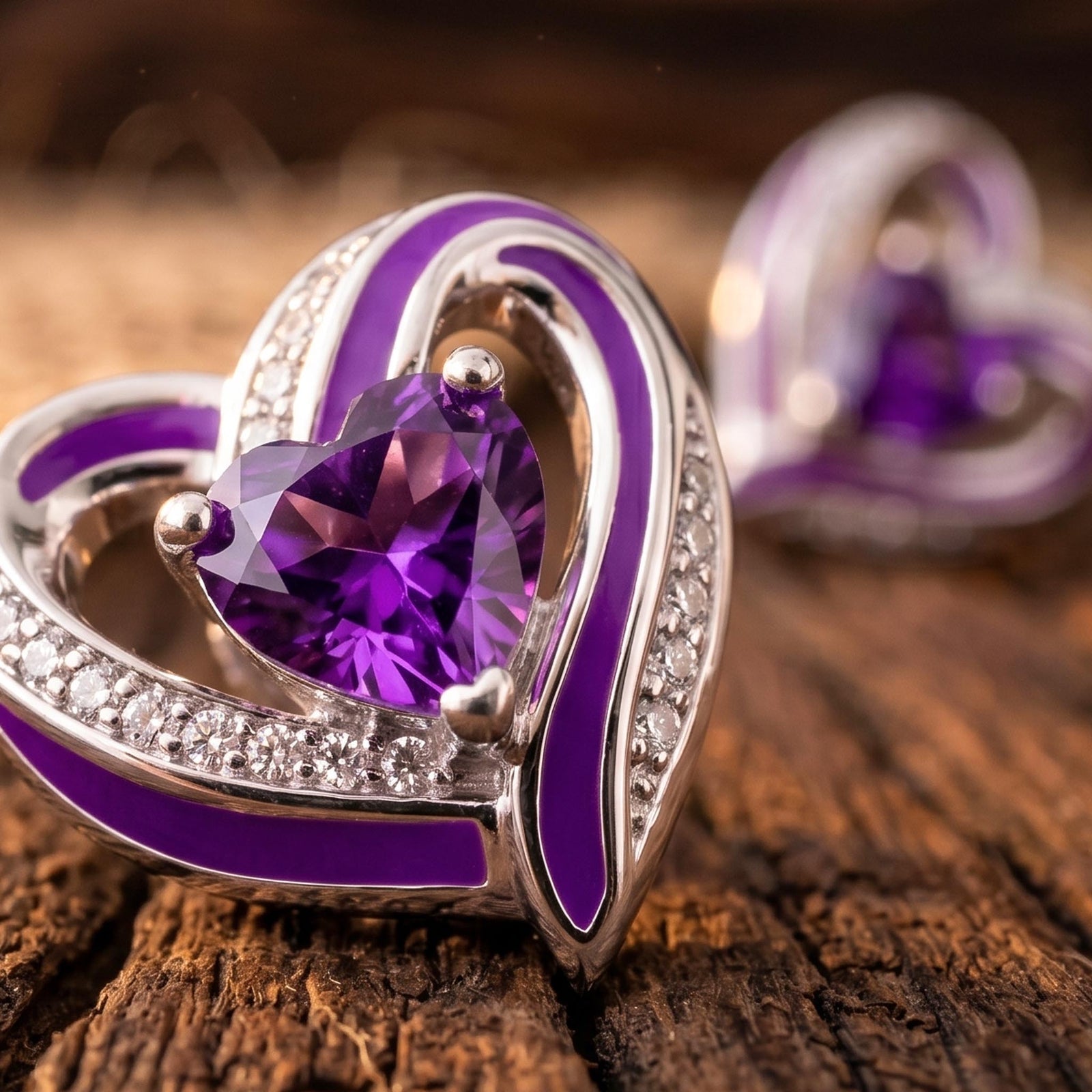 Passion Heart Earrings - Amethyst
