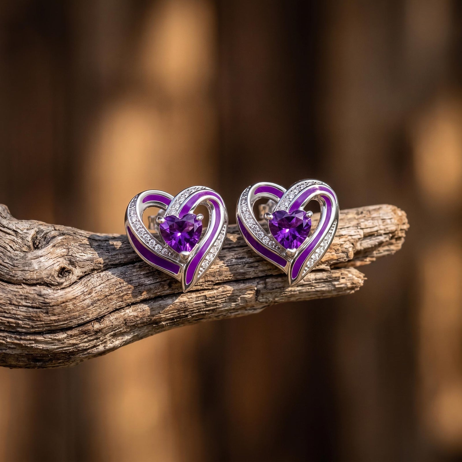 Passion Heart Earrings - Amethyst