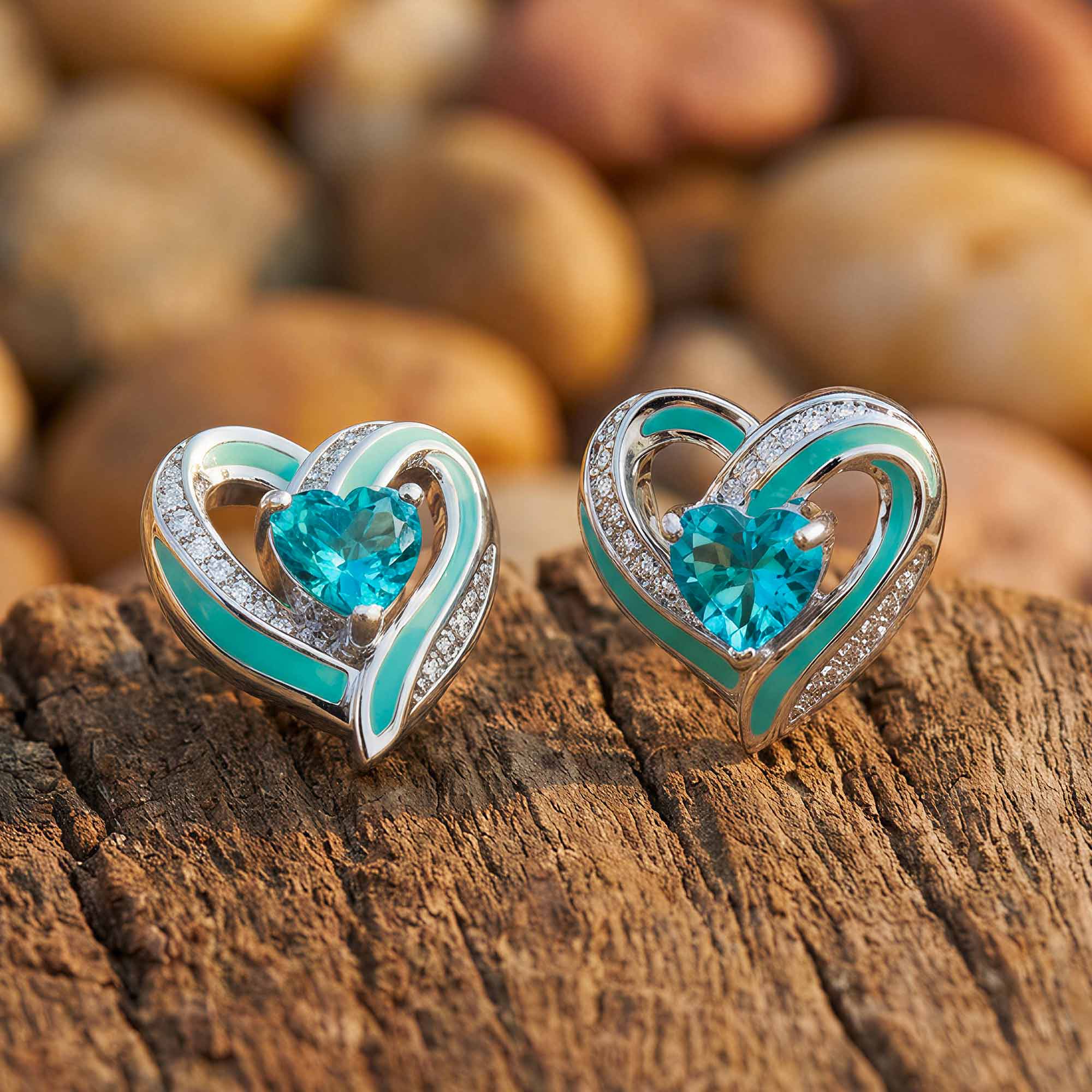 Passion Heart Earrings - Aquamarine
