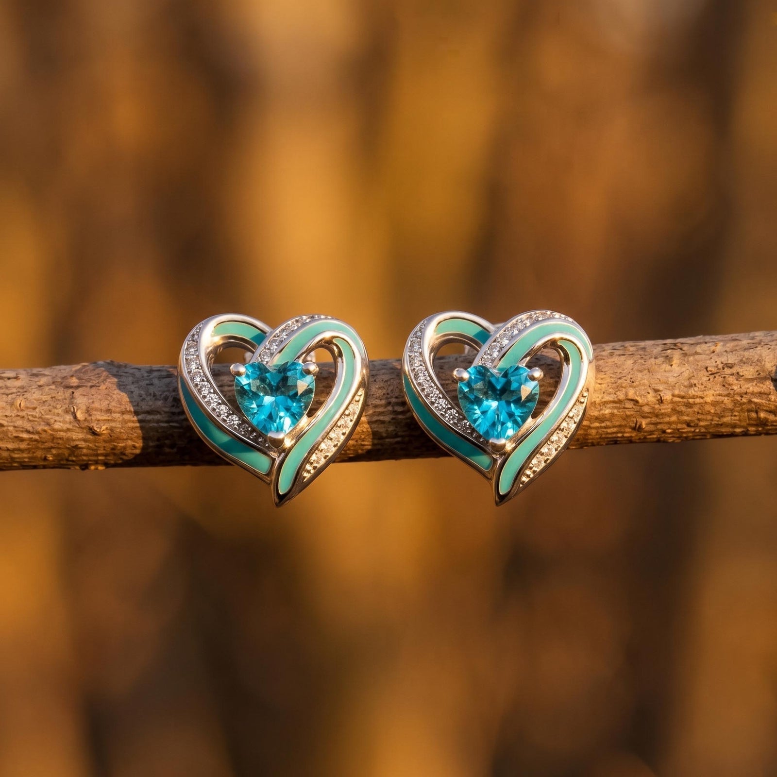 Passion Heart Earrings - Aquamarine