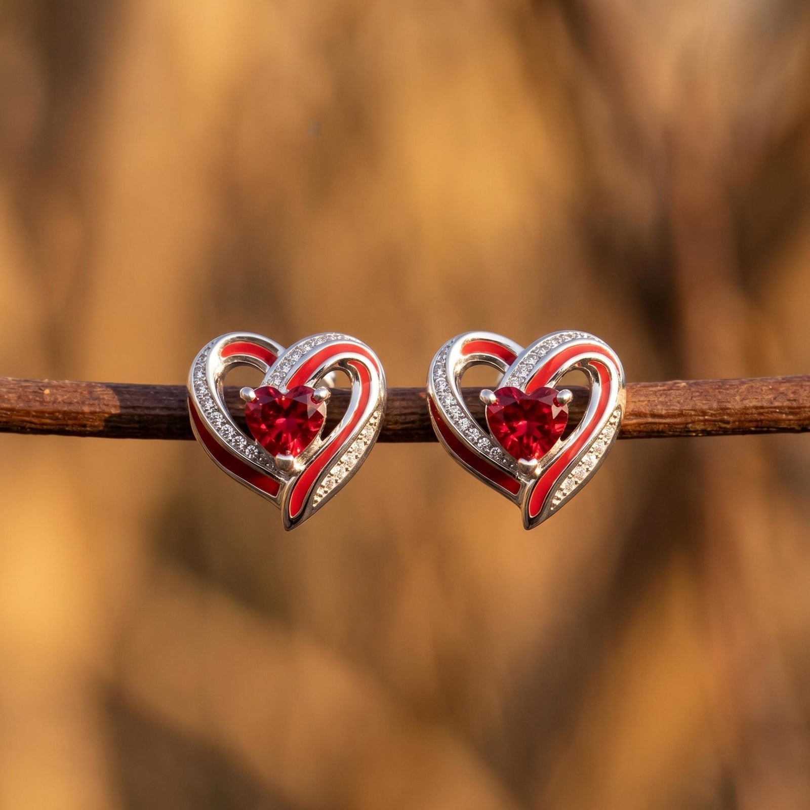 Passion Heart Earrings - Ruby