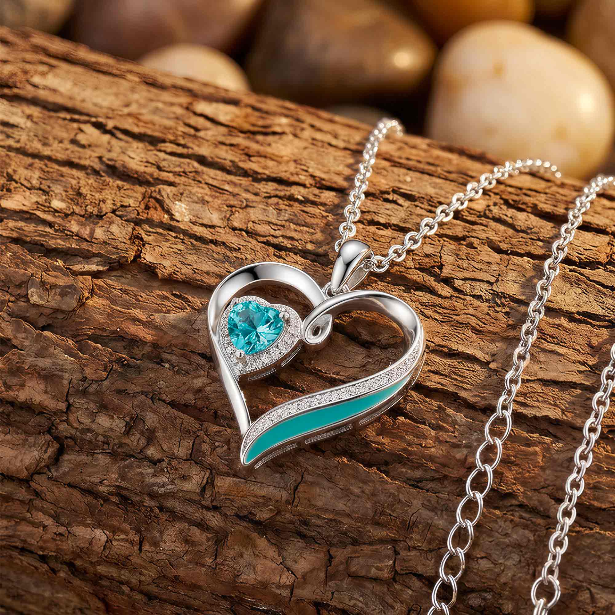 Passion Heart Necklace - Aquamarine