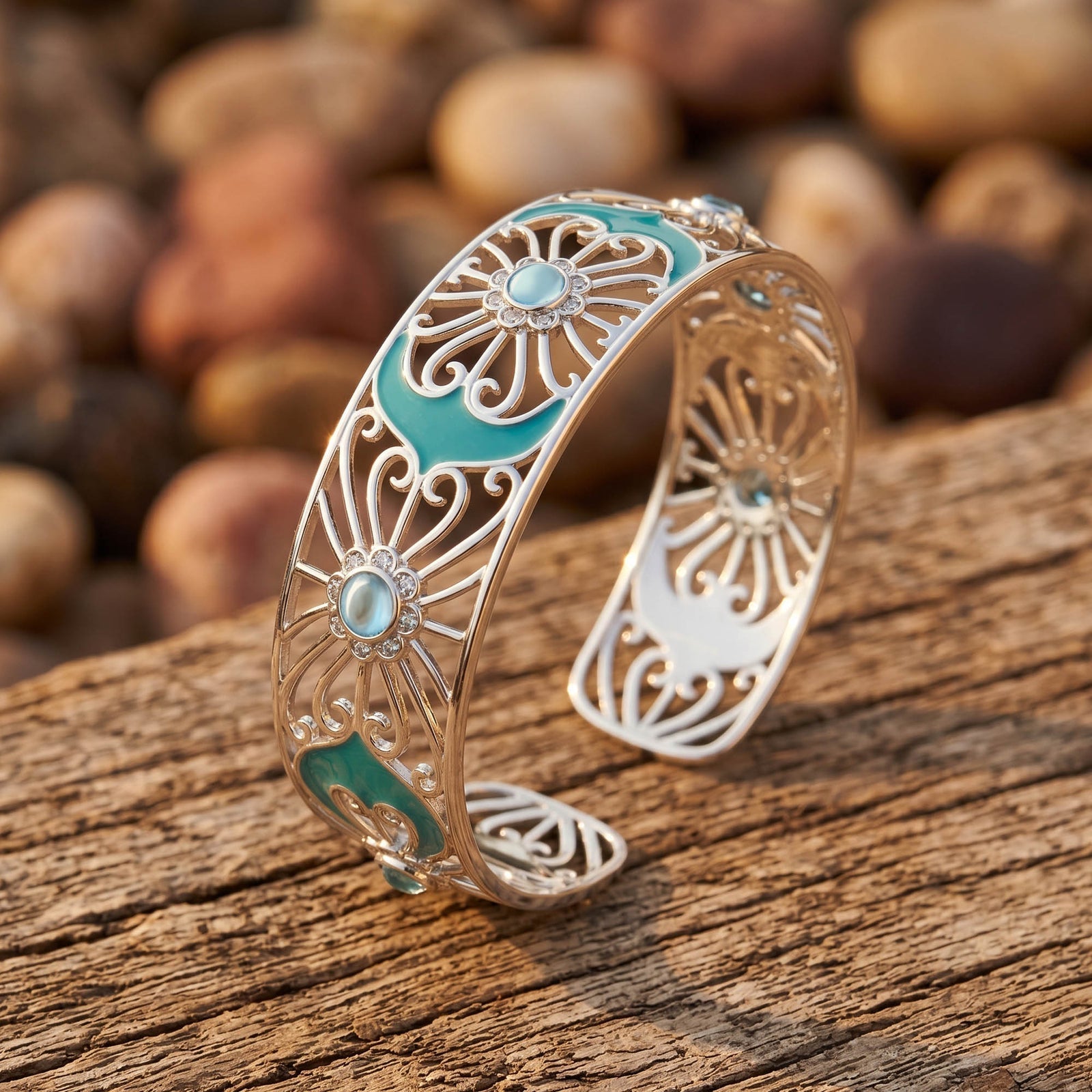 Prairie Flower Cuff Bracelet - Aquamarine