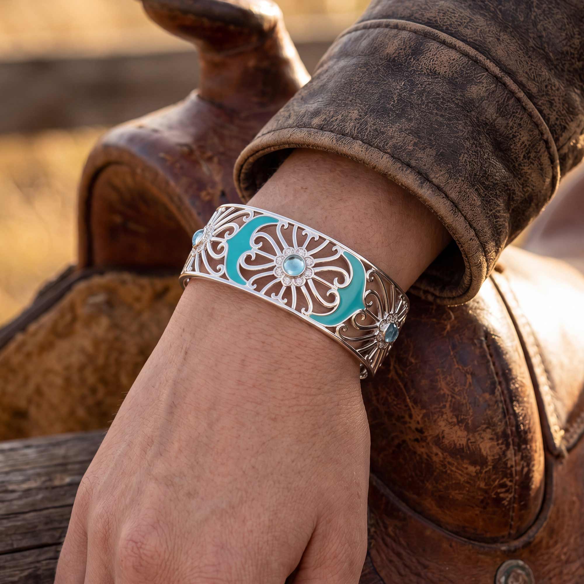 Prairie Flower Cuff Bracelet - Aquamarine