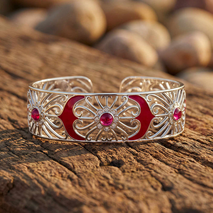Prairie Flower Cuff Bracelet - Ruby