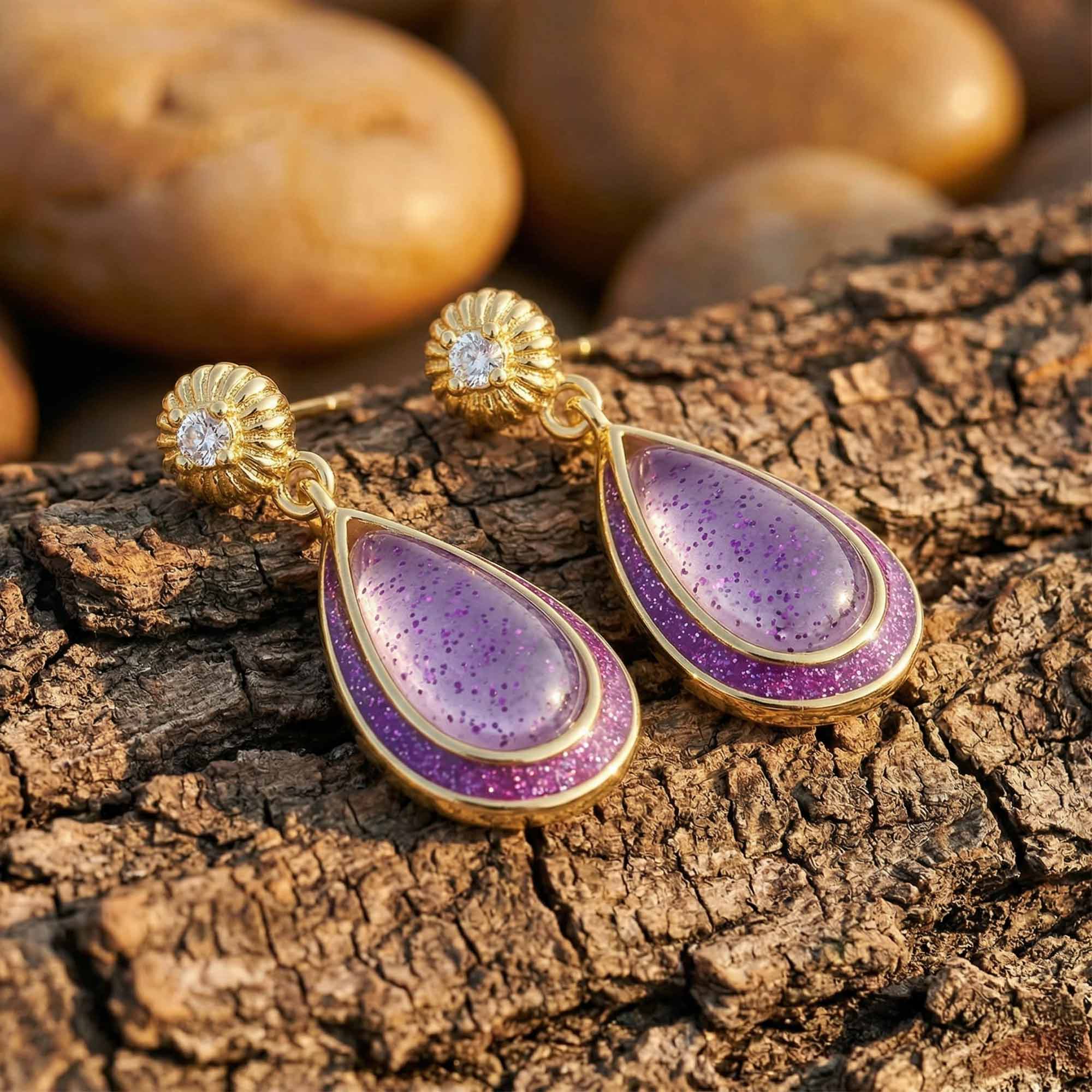 Ripple Teardrop Earrings - Amethyst