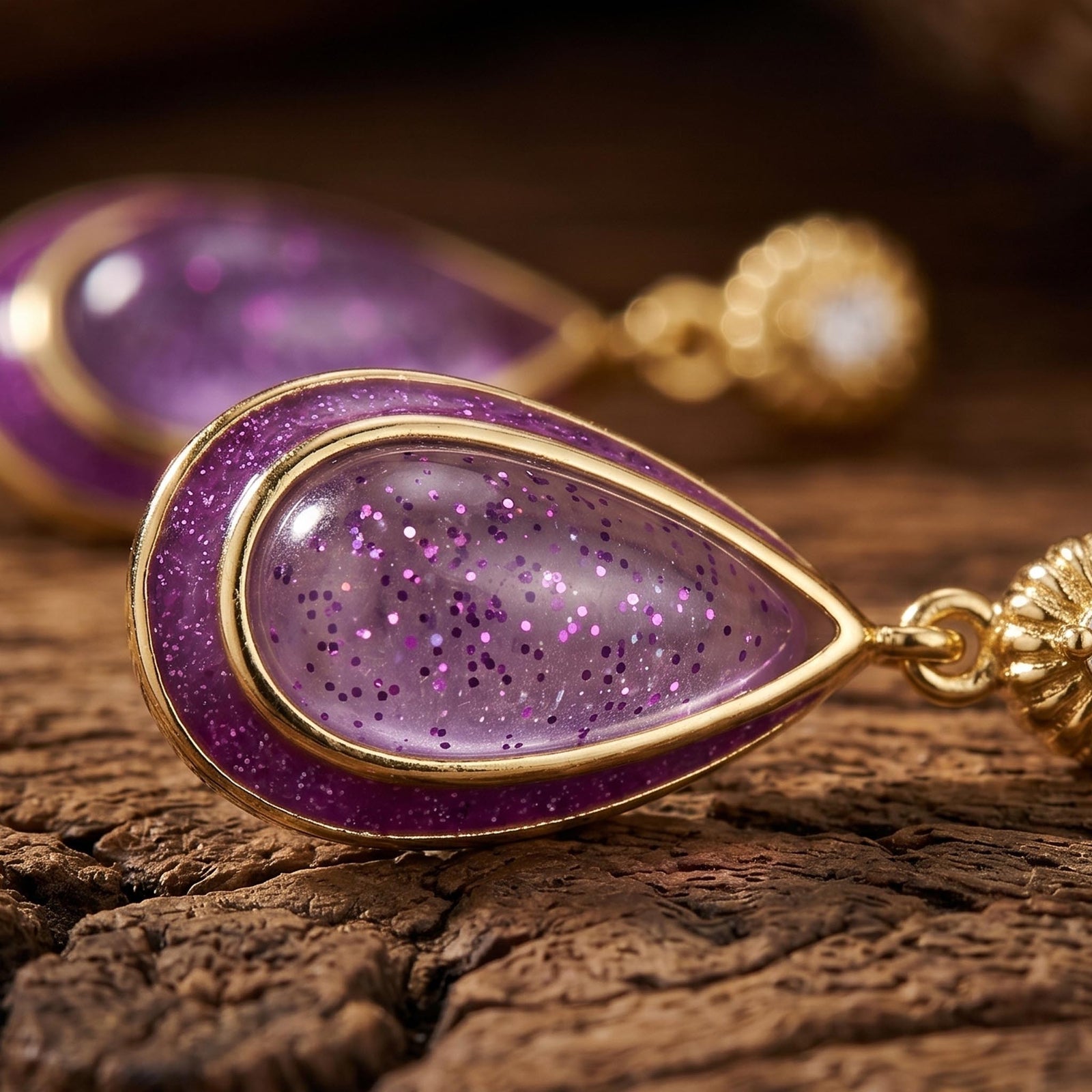 Ripple Teardrop Earrings - Amethyst