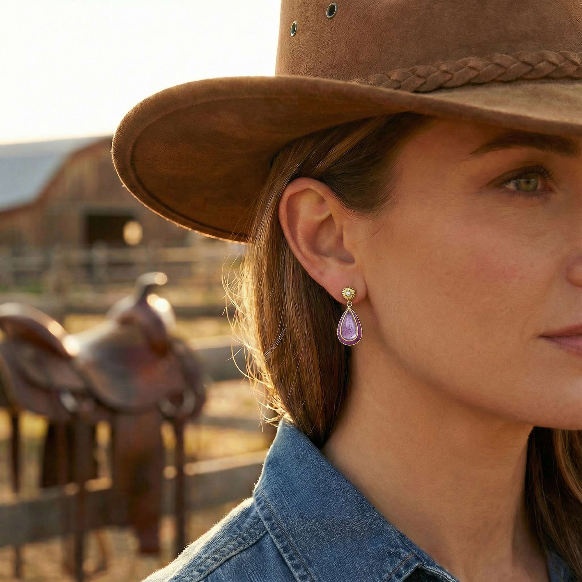 Ripple Teardrop Earrings - Amethyst