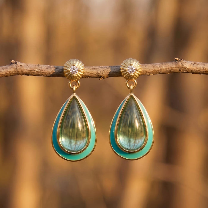 Ripple Teardrop Earrings - Aquamarine