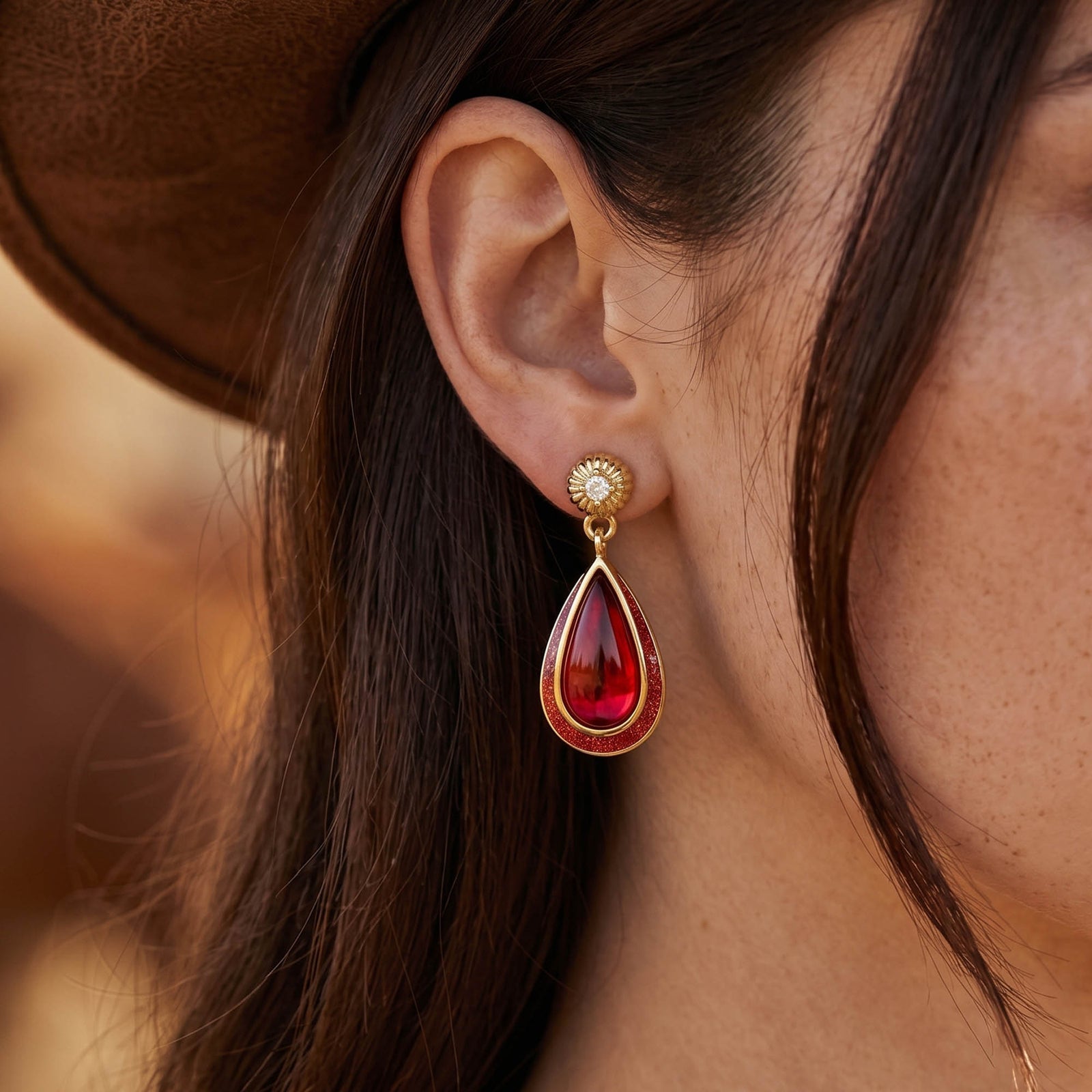 Ripple Teardrop Earrings - Ruby