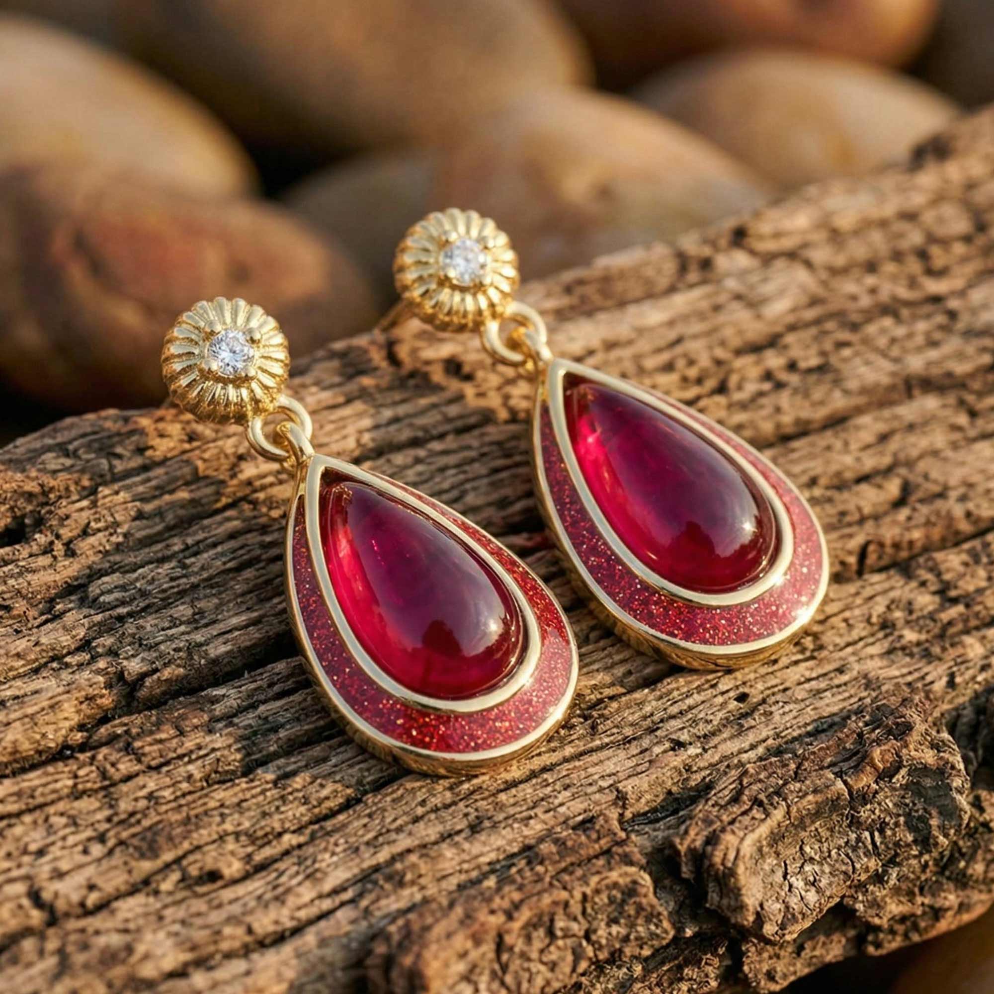 Ripple Teardrop Earrings - Ruby