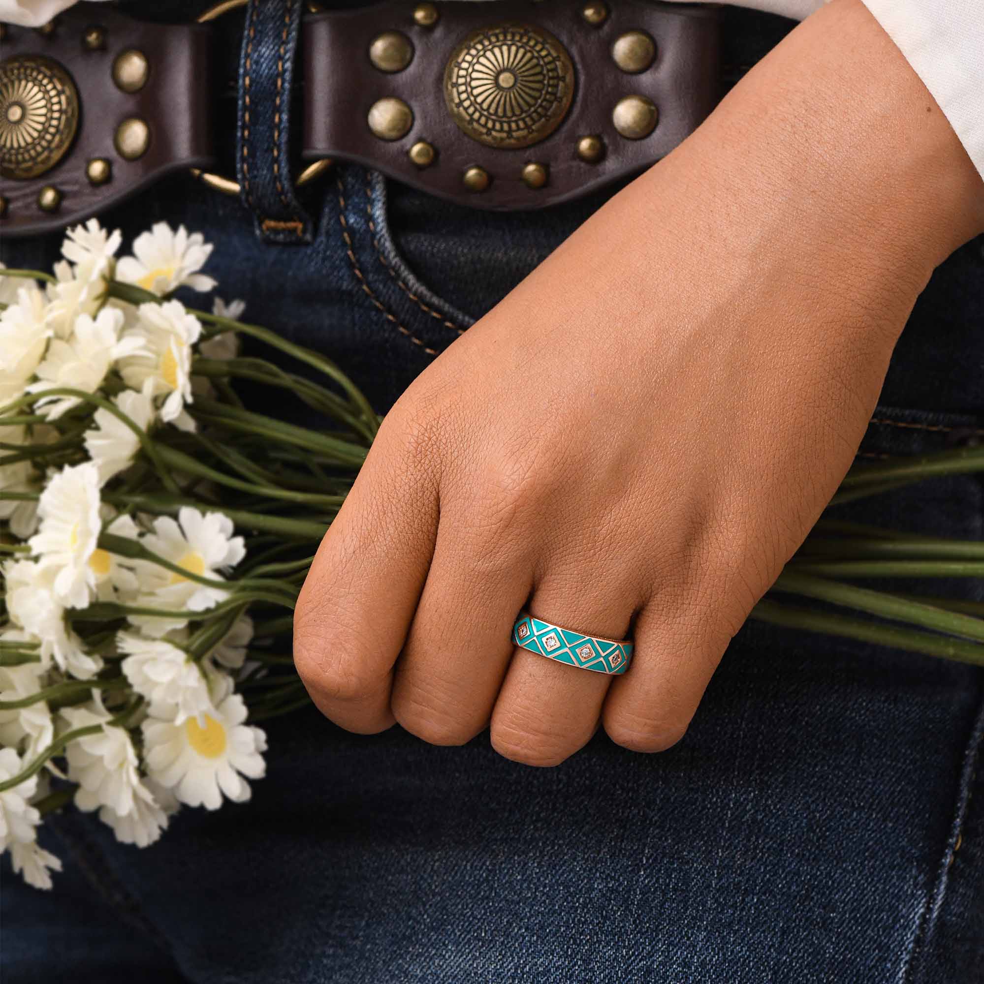 Sierra Geometric Ring - Turquoise