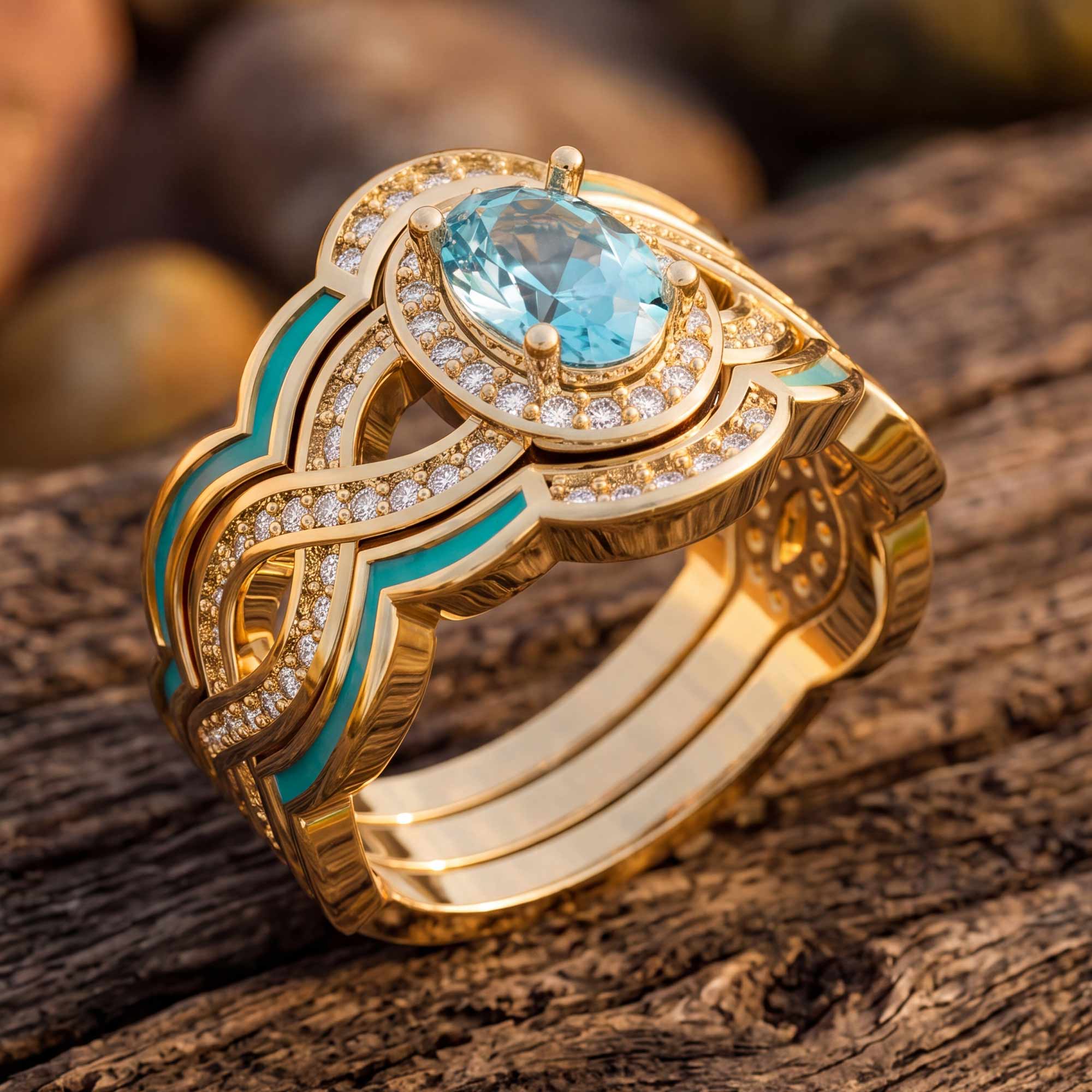 Sunset Canyons Ring - Aquamarine & Gold
