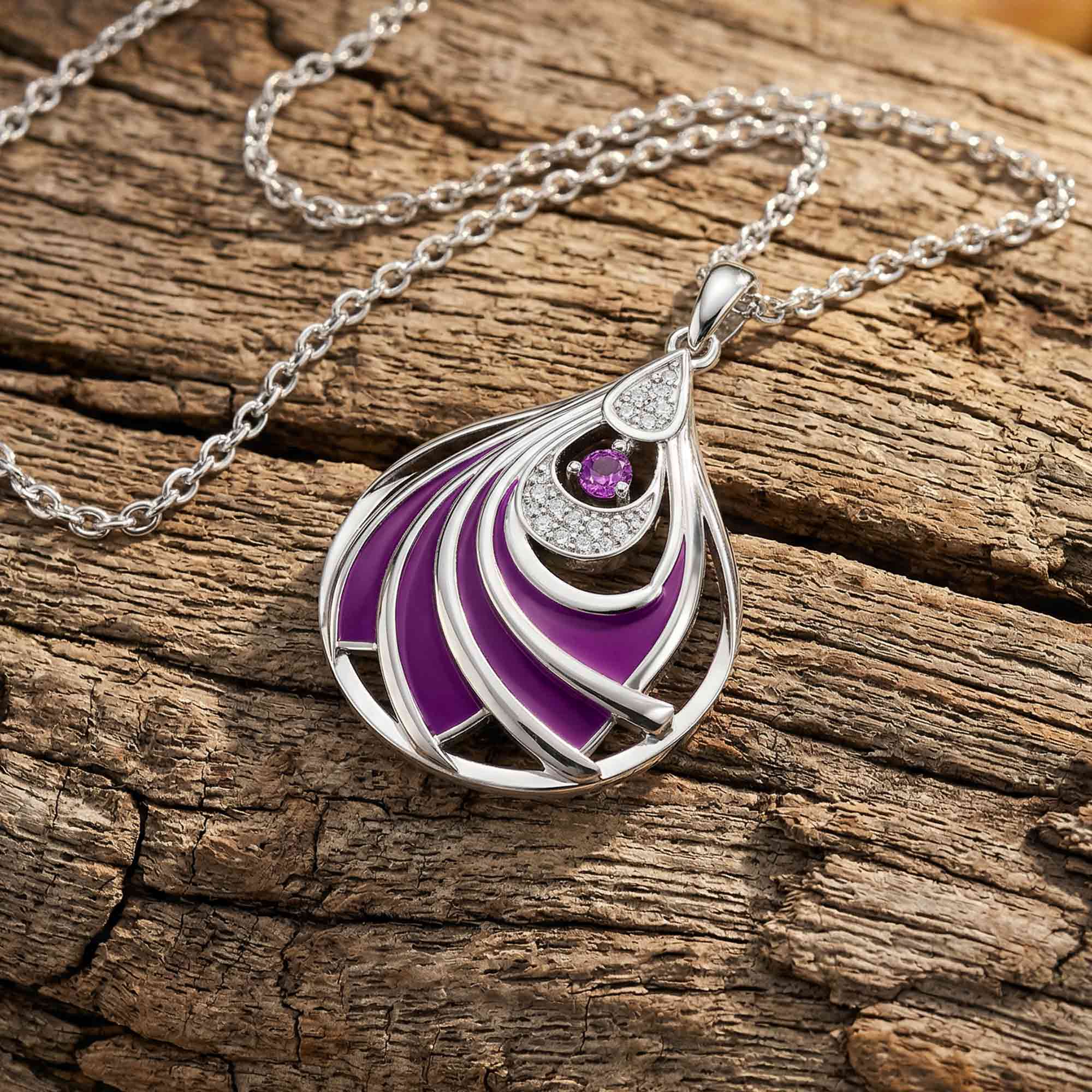 Zephyr Teardrop Necklace - Amethyst & Purple