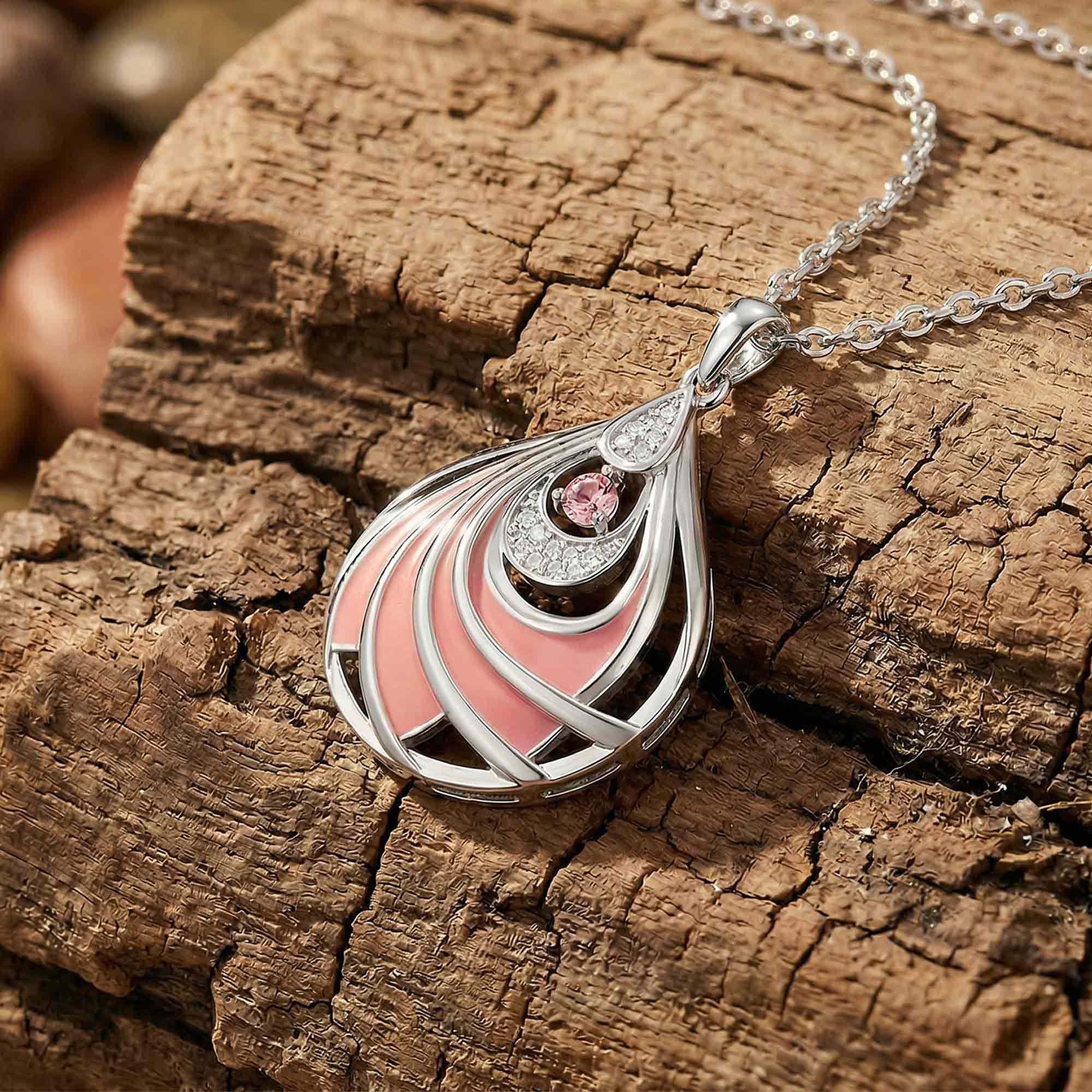 Zephyr Teardrop Necklace - Rose Quartz & Pink