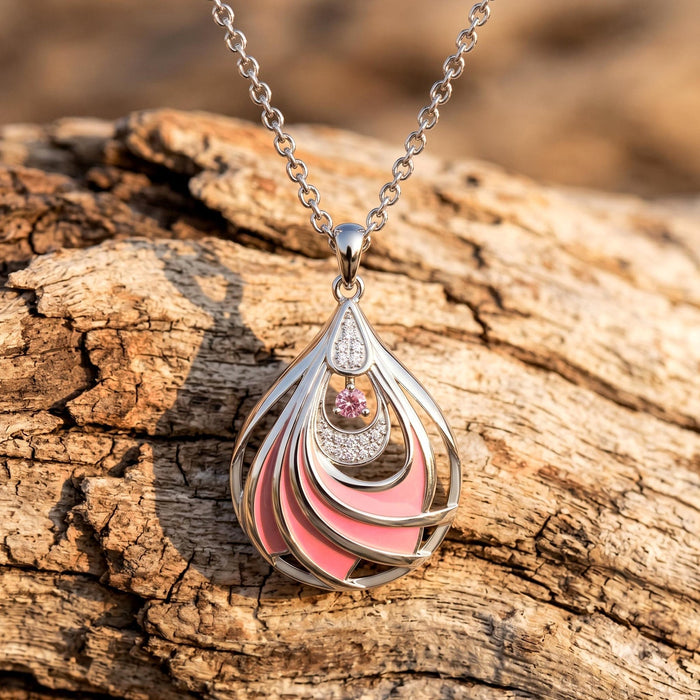 Zephyr Teardrop Necklace - Rose Quartz & Pink
