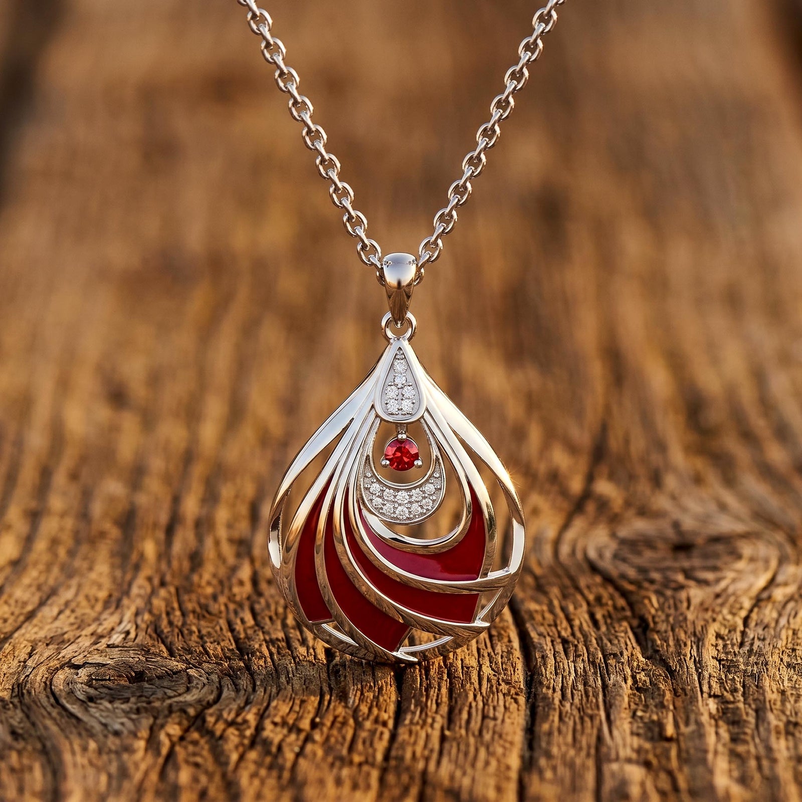 Zephyr Teardrop Necklace - Ruby & Red