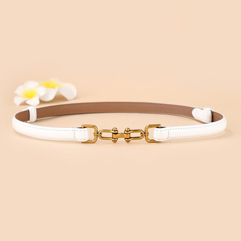 Women's Skinny Horseshoe Buckle Belt Snaffle Bit Leather Belt