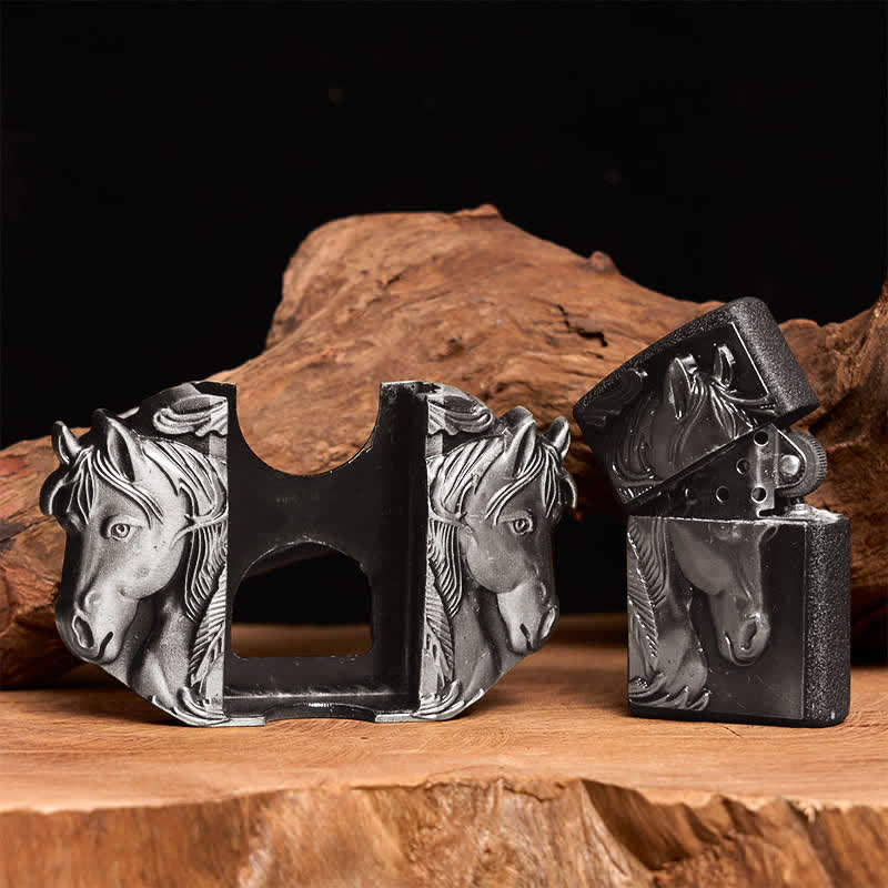 Men's DIY Silver Triple Horses Leather Belt With Hidden Lighter