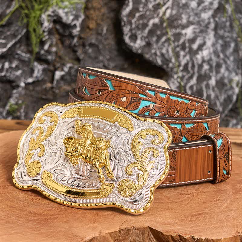 Gold Horseback Riding DIY Western Cowboy Buckle Leather Belt