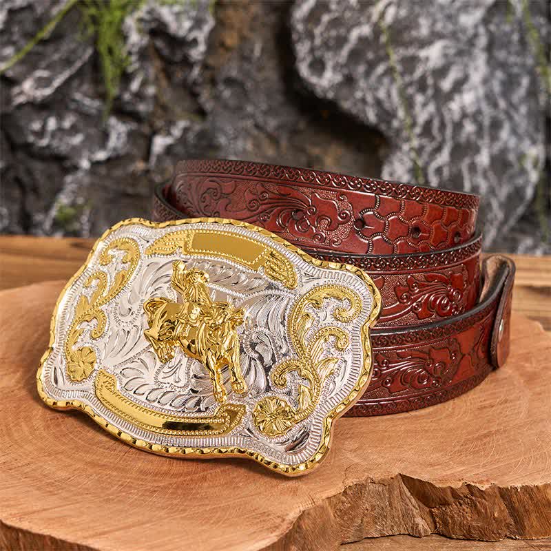 Gold Horseback Riding DIY Western Cowboy Buckle Leather Belt