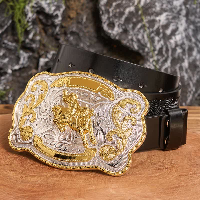 Gold Horseback Riding DIY Western Cowboy Buckle Leather Belt