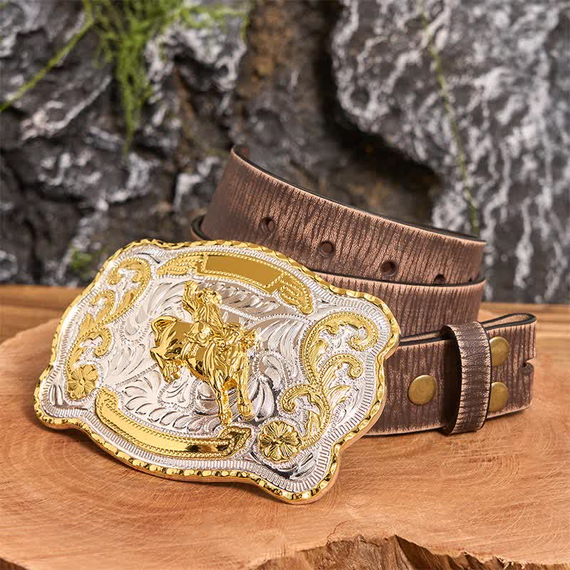 Gold Horseback Riding DIY Western Cowboy Buckle Leather Belt