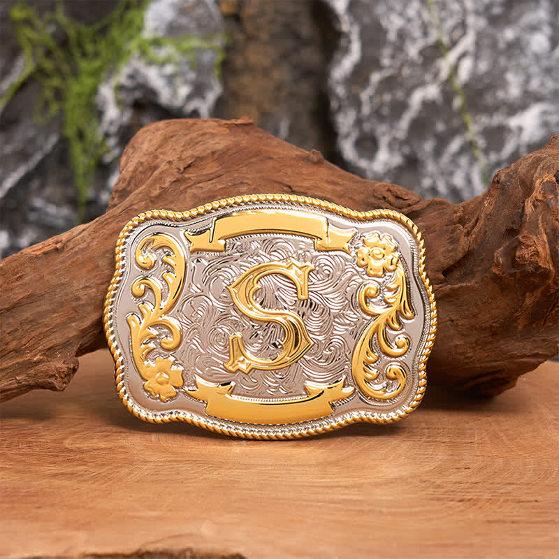 Initial Letter DIY Large Belt Buckle Gold Bolo Tie Bundle Set