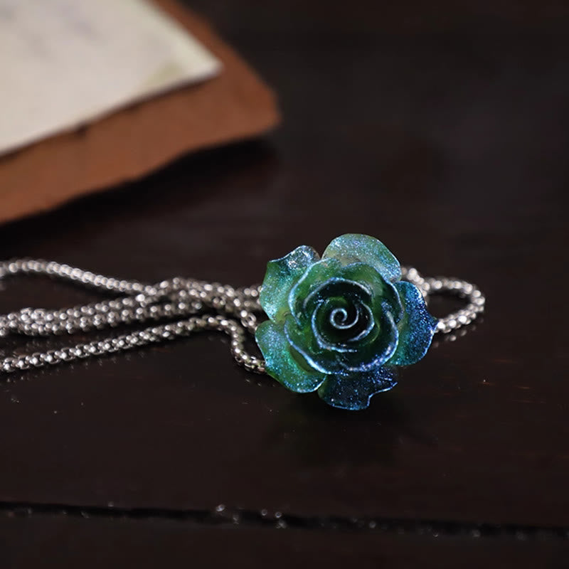 Handmade Micro Flash Gradient Blue Rose Bolo Tie