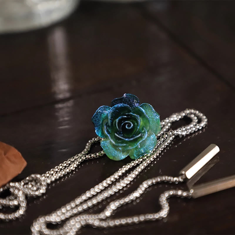 Handmade Micro Flash Gradient Blue Rose Bolo Tie