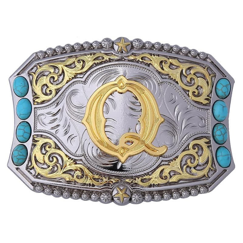 Decorative Turquoise DIY Initial Letter Buckle Leather Belt