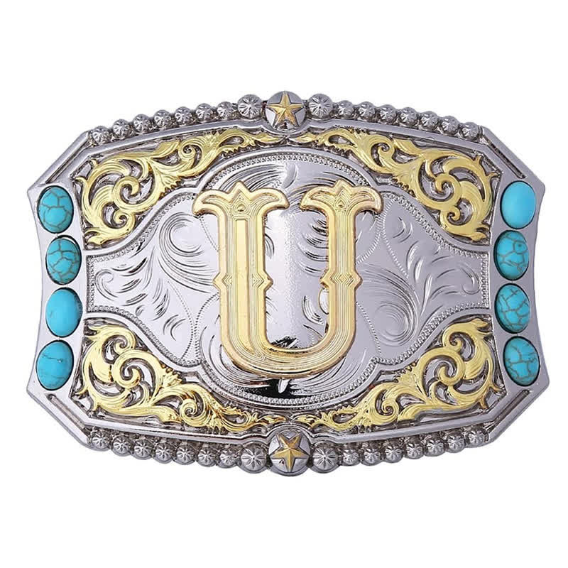Decorative Turquoise DIY Initial Letter Buckle Leather Belt