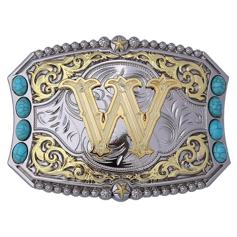 Decorative Turquoise DIY Initial Letter Buckle Leather Belt
