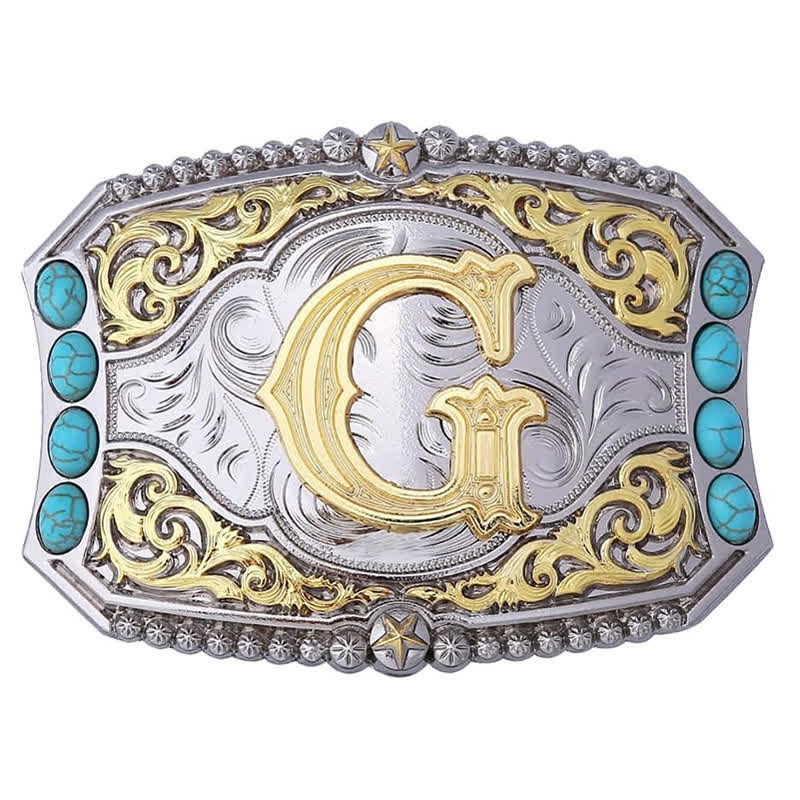 Decorative Turquoise DIY Initial Letter Buckle Leather Belt
