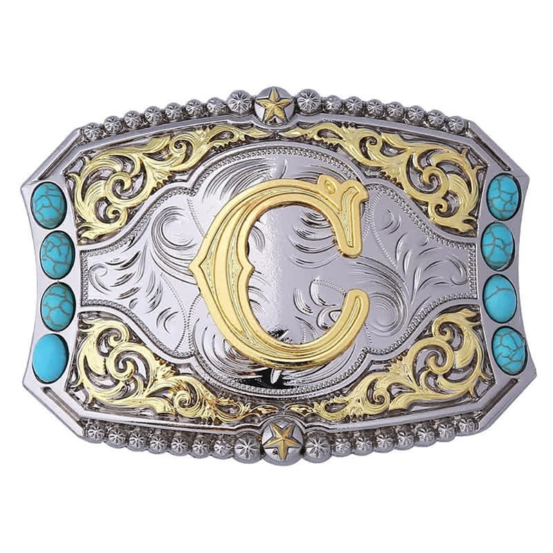 Decorative Turquoise DIY Initial Letter Buckle Leather Belt