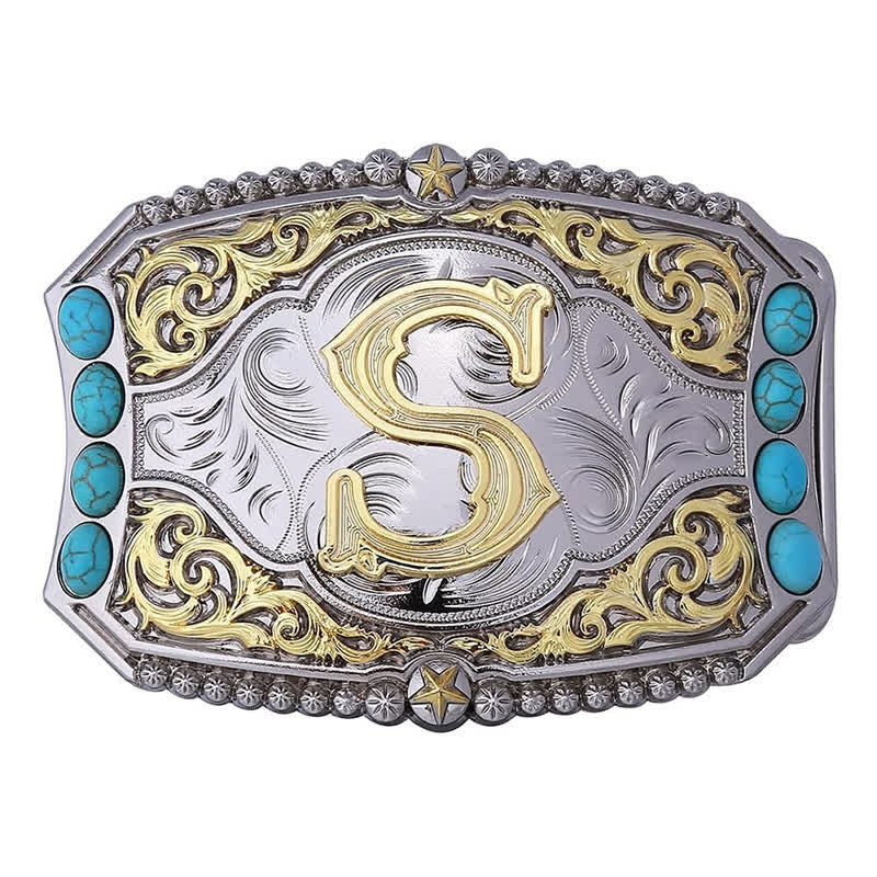 Decorative Turquoise DIY Initial Letter Buckle Leather Belt