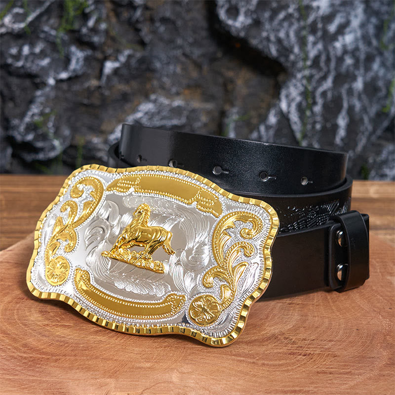Golden Gallant Horse DIY Cowboy Buckle Leather Belt