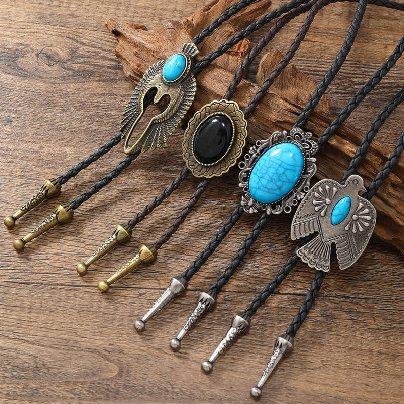 Western Eagle Bird Turquoise Stone Bolo Tie
