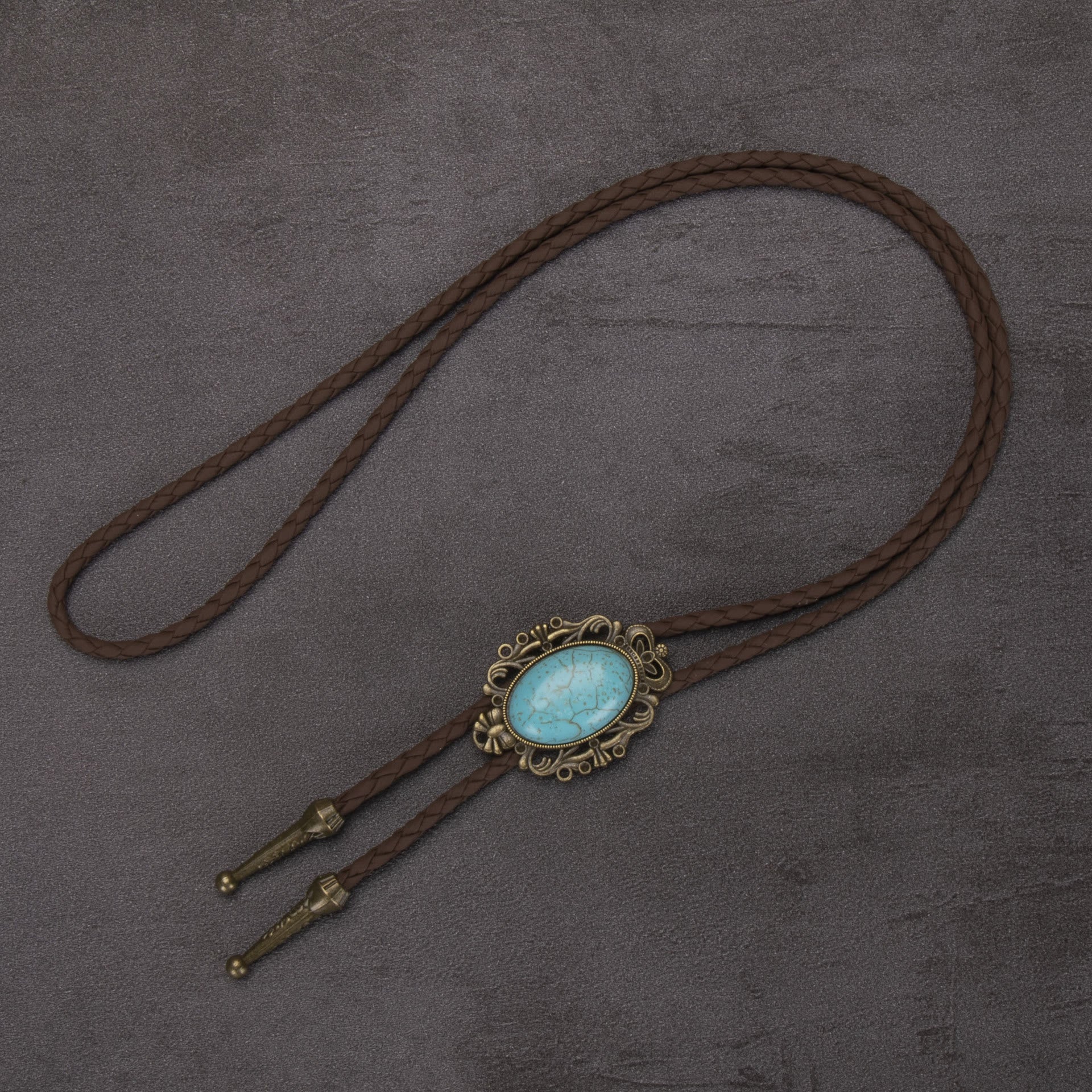 Retro Western Turquoise Elliptical Pendant Bolo Tie