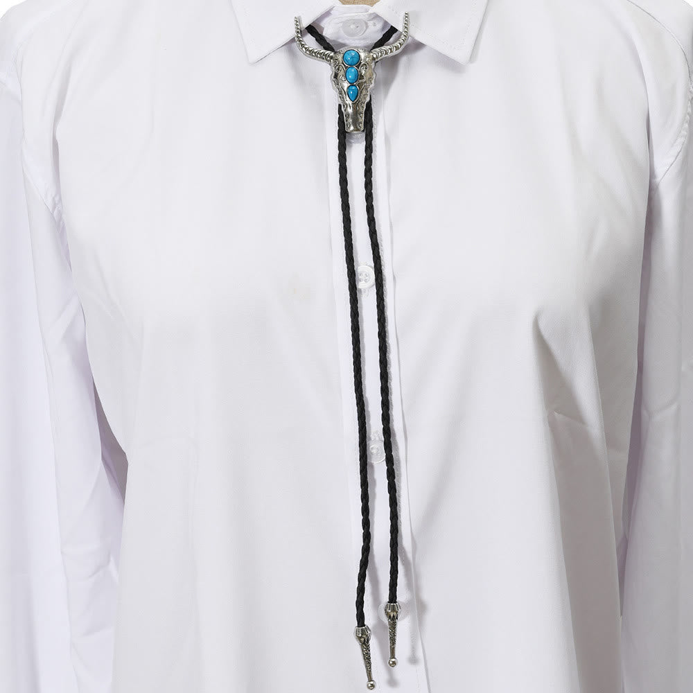 Western Turquoise Bull Pendant Bolo Tie