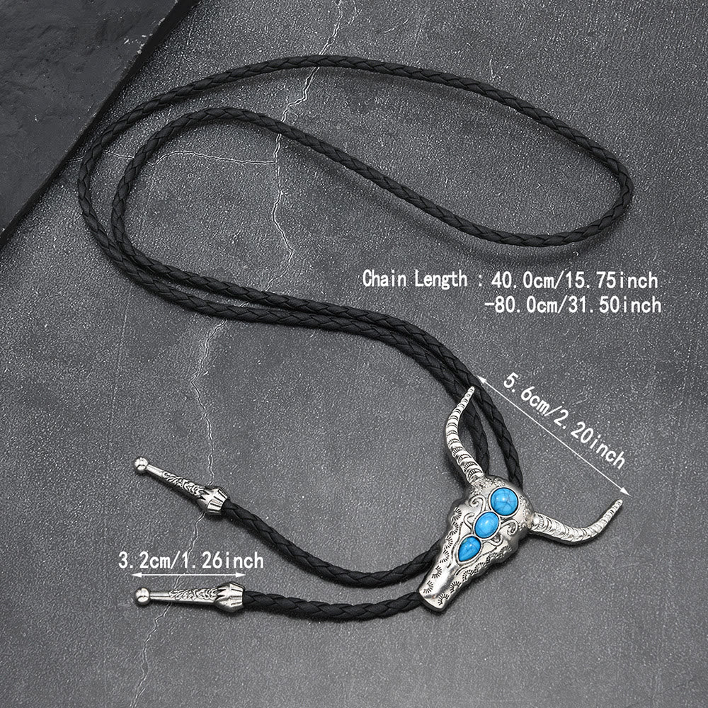 Western Turquoise Bull Pendant Bolo Tie