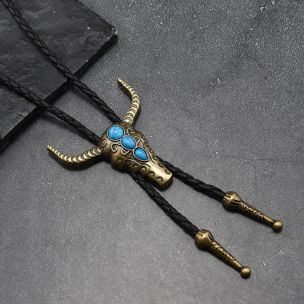 Western Turquoise Bull Pendant Bolo Tie