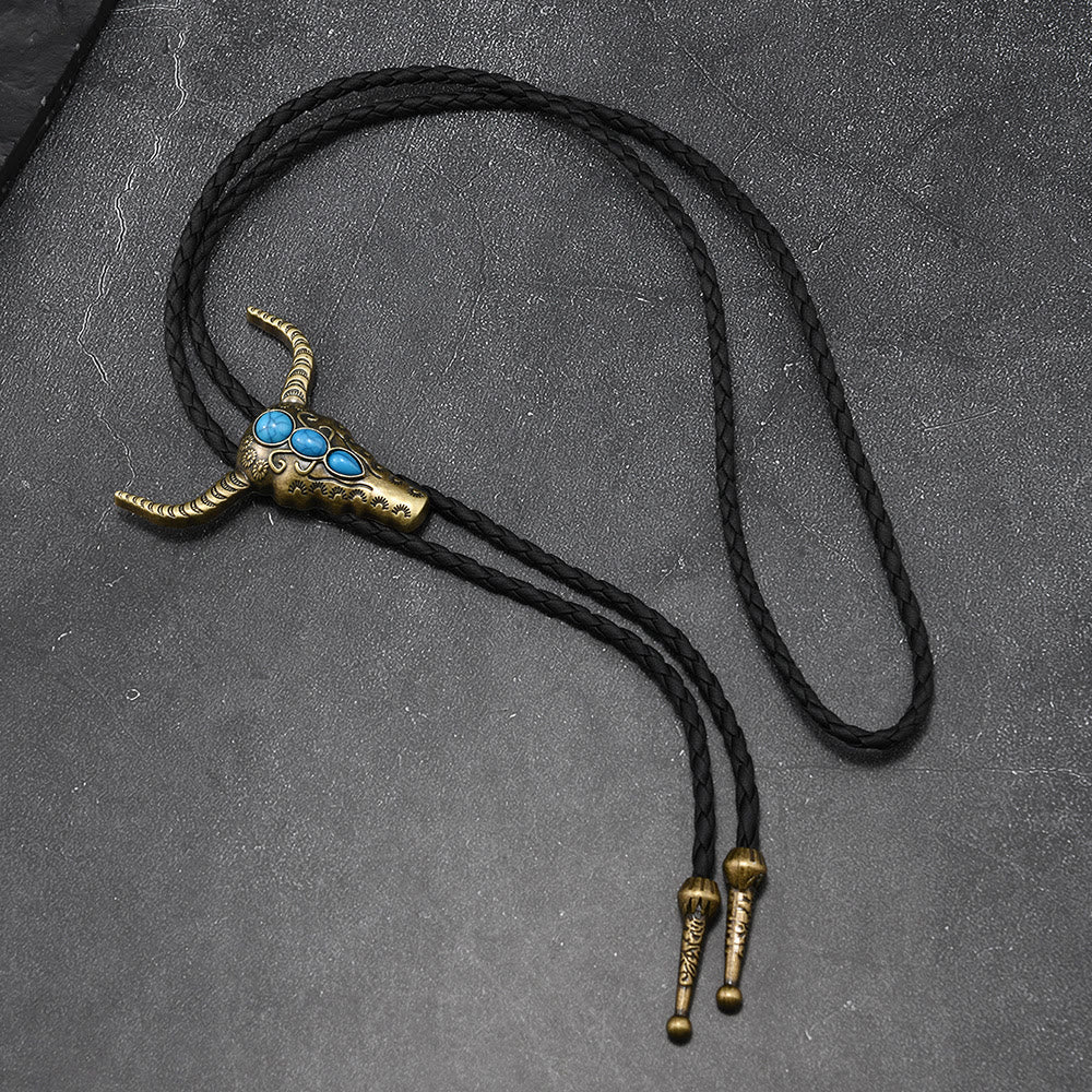 Western Turquoise Bull Pendant Bolo Tie