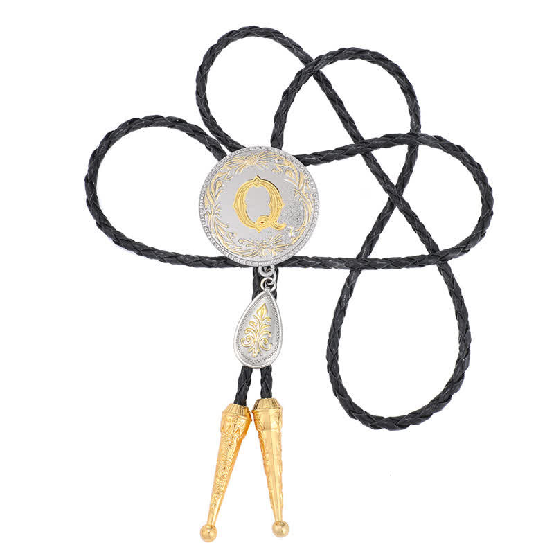 Initial Letter A To Z Bolo Tie With Teardrop-Shaped Pendant