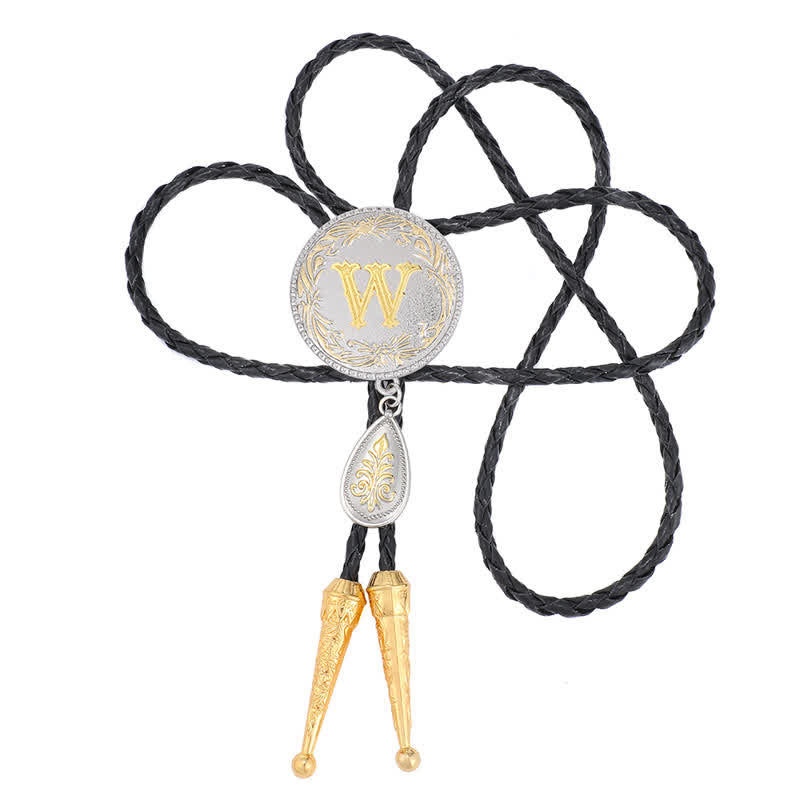 Initial Letter A To Z Bolo Tie With Teardrop-Shaped Pendant