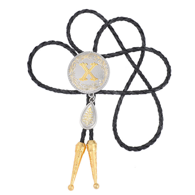 Initial Letter A To Z Bolo Tie With Teardrop-Shaped Pendant