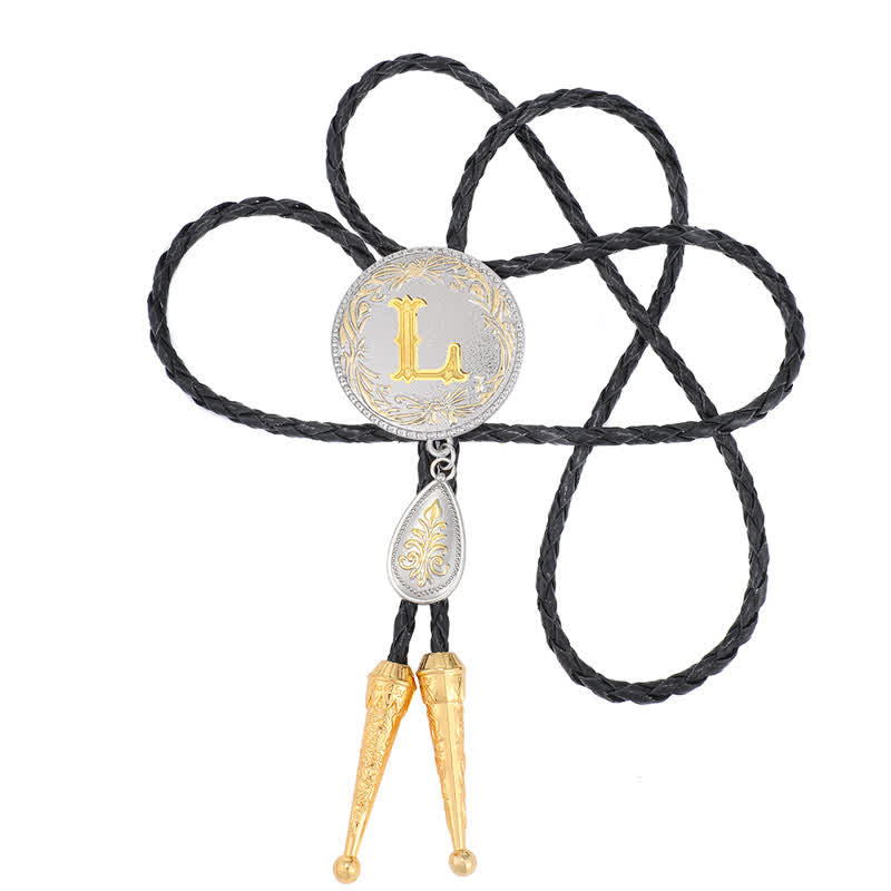 Initial Letter A To Z Bolo Tie With Teardrop-Shaped Pendant