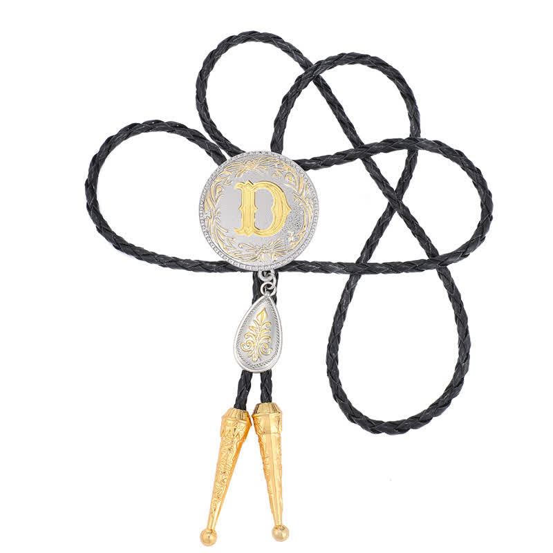Initial Letter A To Z Bolo Tie With Teardrop-Shaped Pendant