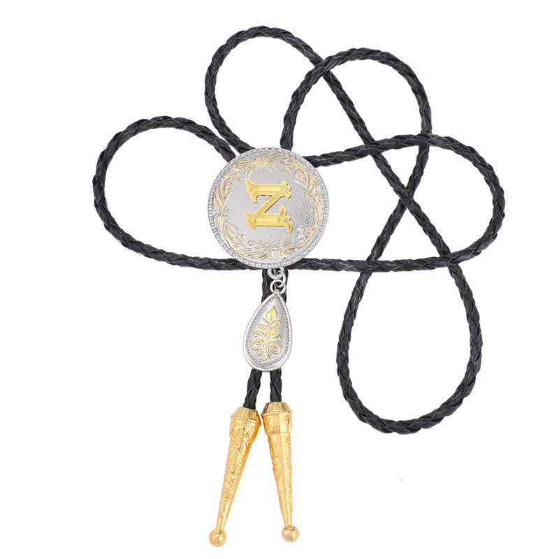 Initial Letter A To Z Bolo Tie With Teardrop-Shaped Pendant