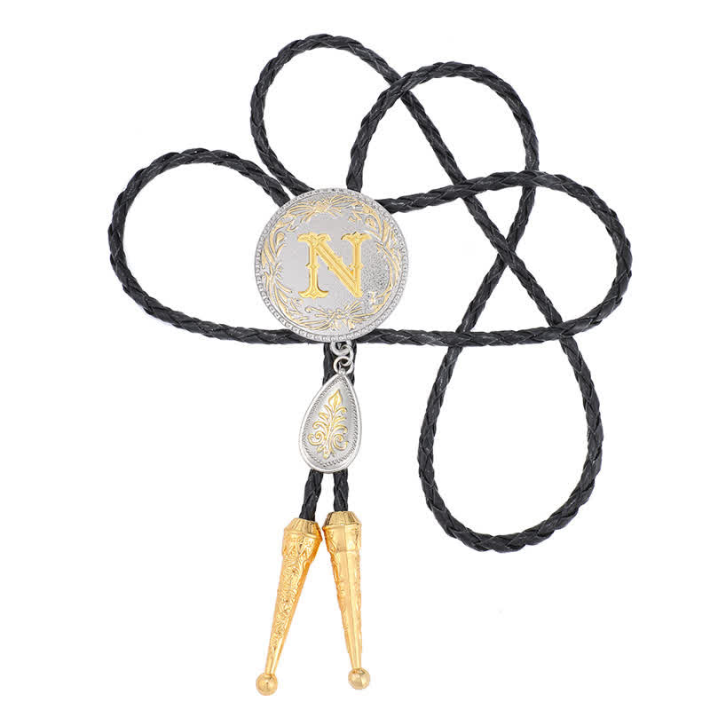Initial Letter A To Z Bolo Tie With Teardrop-Shaped Pendant